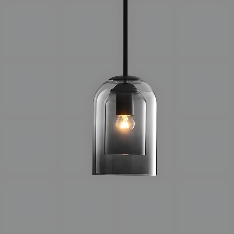 Mid-Century Pendant Light with Double Glass in Smoke Grey and Rust for Home Decor