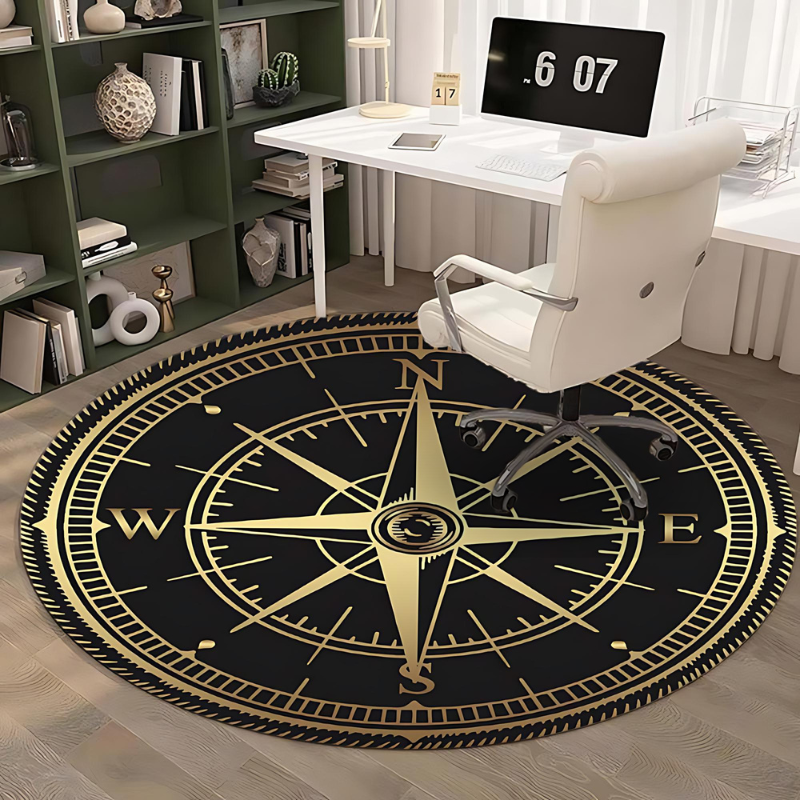 Non-Slip Compass Design Round Rug for Home and Office Décor