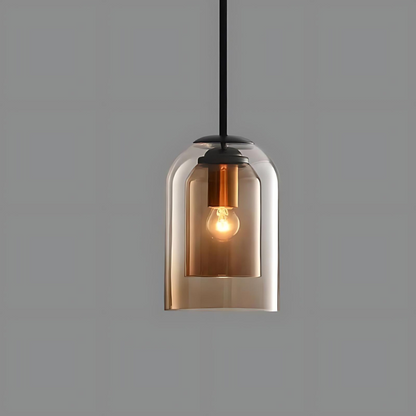 Mid-Century Pendant Light with Double Glass in Smoke Grey and Rust for Home Decor