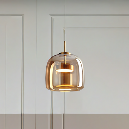 LED Pendant Light in Gold Metal and Glass for Bedroom and Home Decor