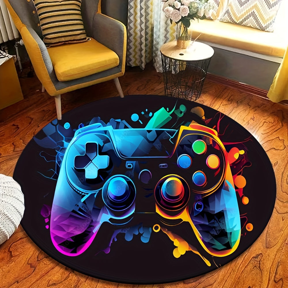 Round Gamepad Area Rug for Gaming Room, Stylish Soft Carpet for Home Decor