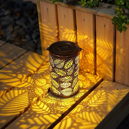 LED Lantern with Leaf Design for Home Decor and Outdoor Ambiance