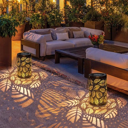 LED Lantern with Leaf Design for Home Decor and Outdoor Ambiance