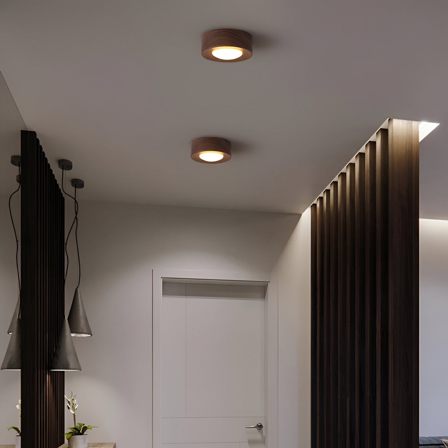 Walnut Wood Modern LED Ceiling Light for Home and Office Decor