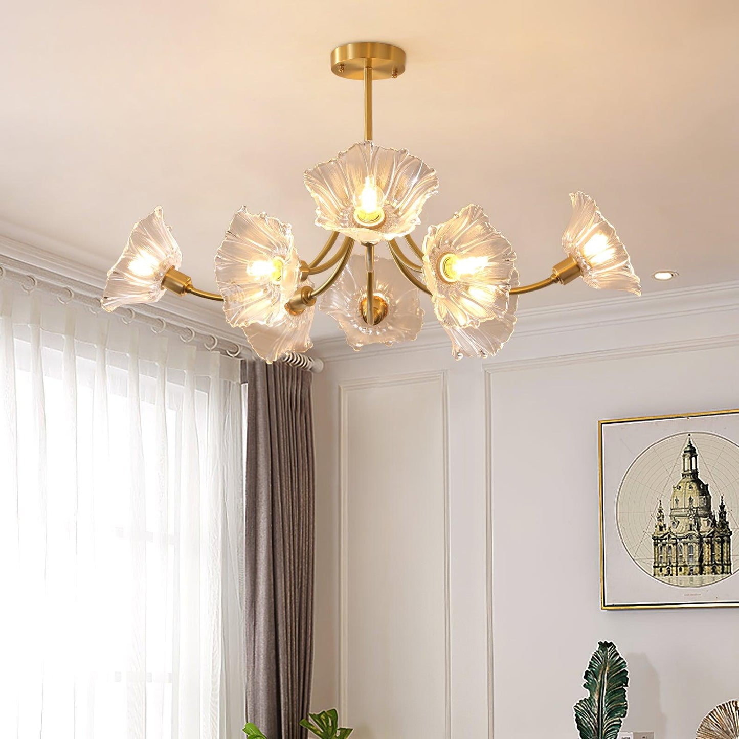 Elegant Flower Glass Chandelier for Home Decor and Office Lighting