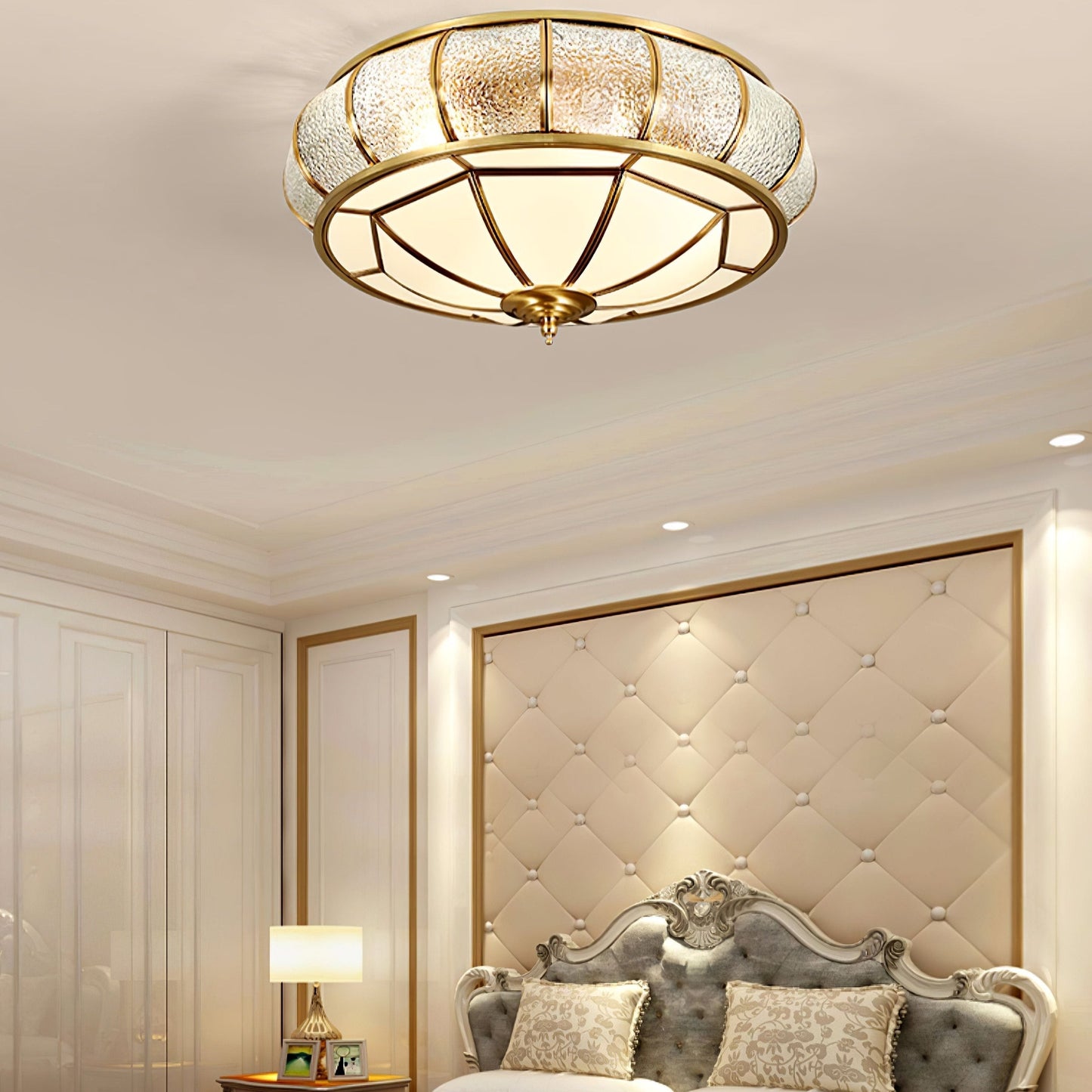 Round Ceiling Light - Textured Glass Fixture for Home and Office Decor