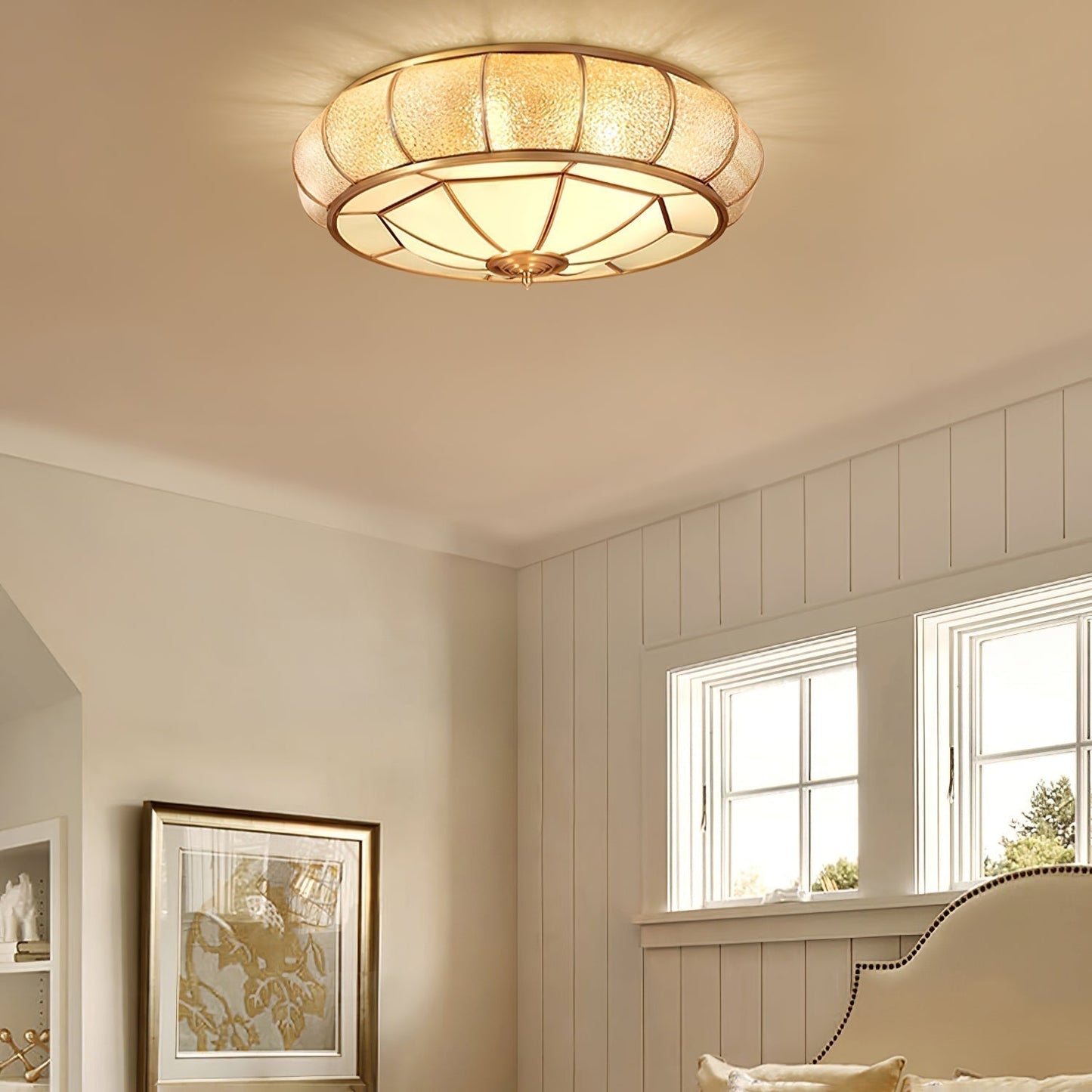 Round Ceiling Light - Textured Glass Fixture for Home and Office Decor