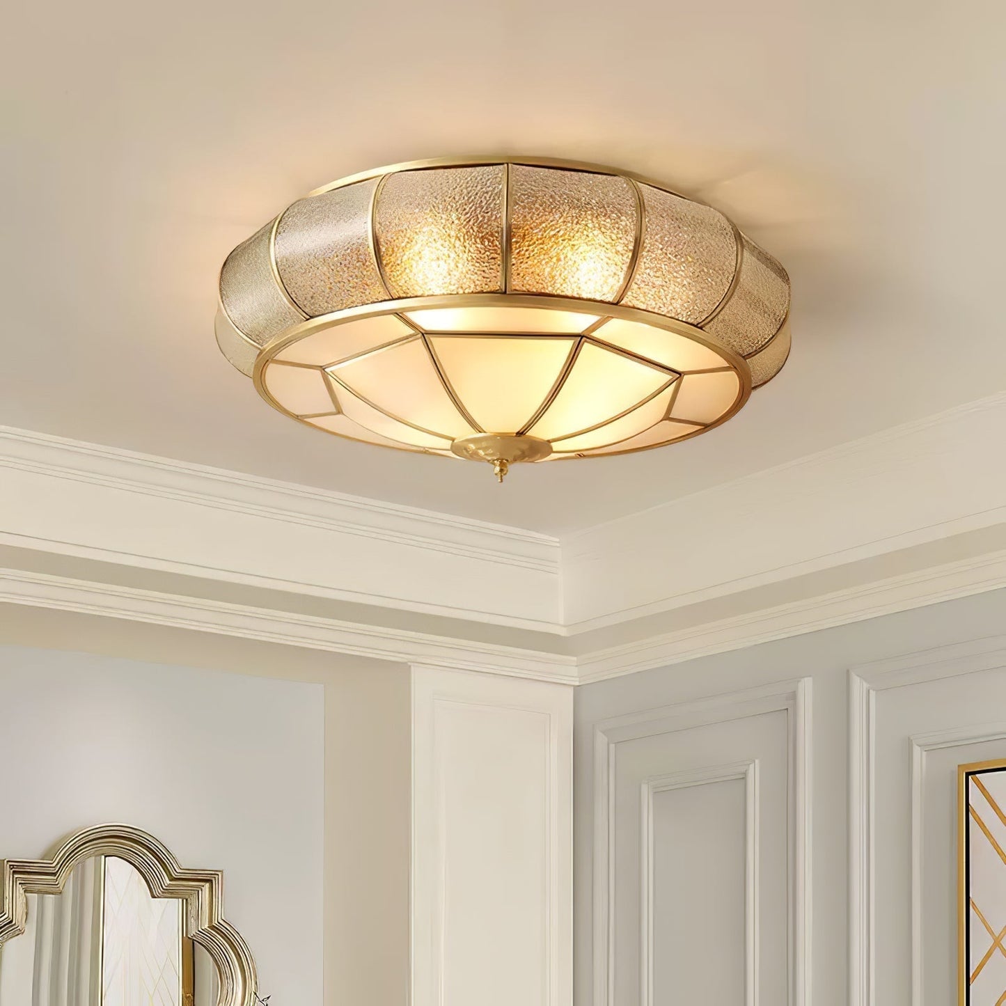 Round Ceiling Light - Textured Glass Fixture for Home and Office Decor