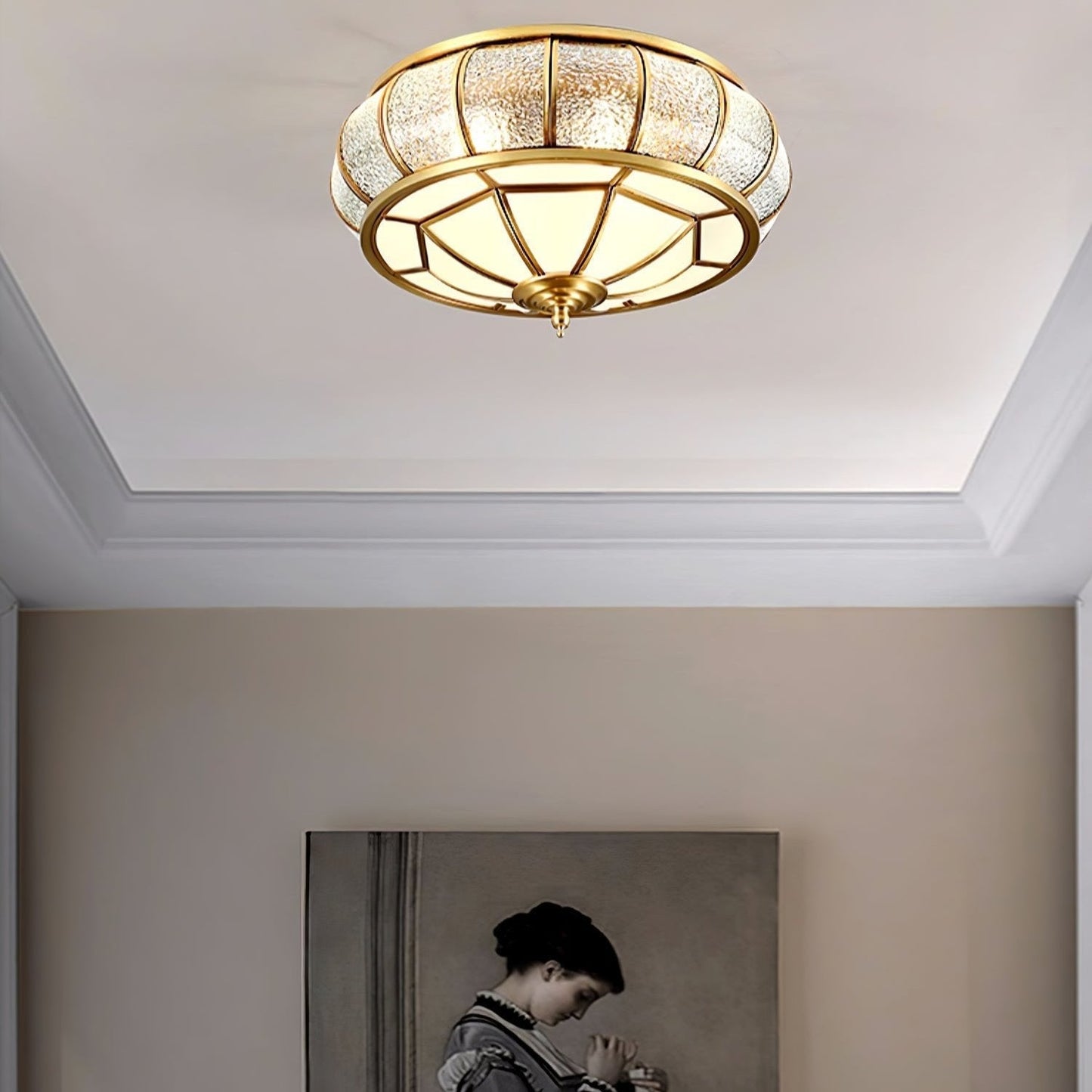 Round Ceiling Light - Textured Glass Fixture for Home and Office Decor