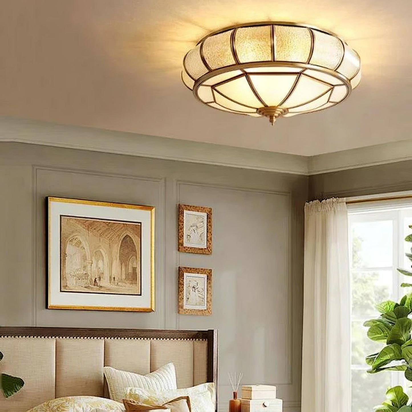 Round Ceiling Light - Textured Glass Fixture for Home and Office Decor