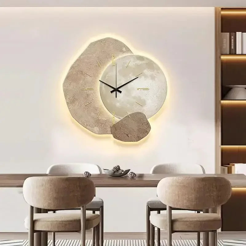 Wooden Wall Clock with USB Lamp for Home Office Aesthetic Decor