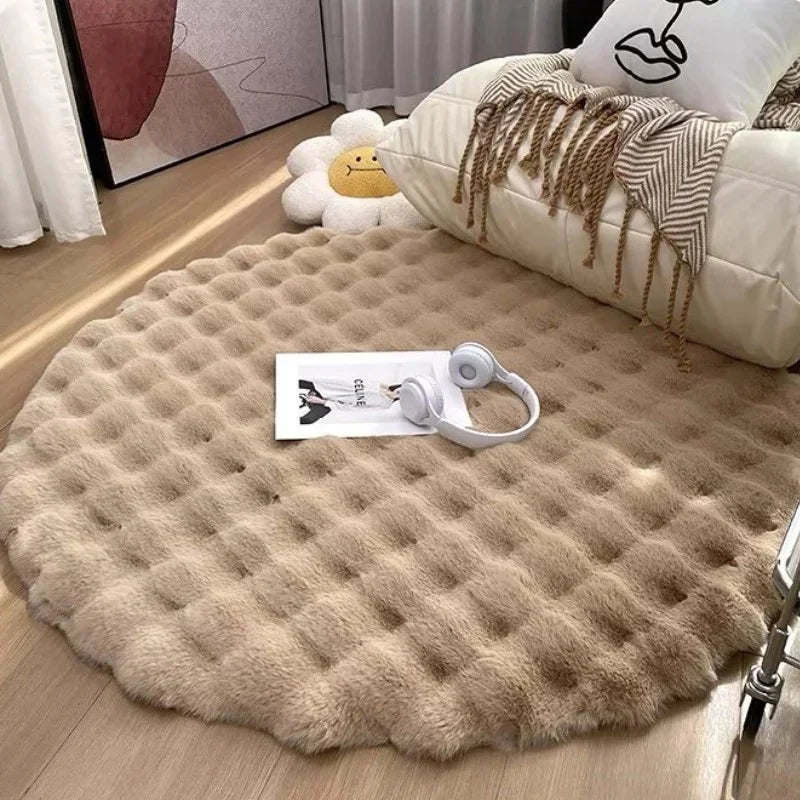 Round Faux Fur Rug – Soft Plush Area Rug for Cozy Home Office Decor