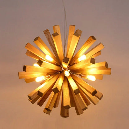 Wooden Pendant Light in Wabi-Sabi Style for Home and Office Decor