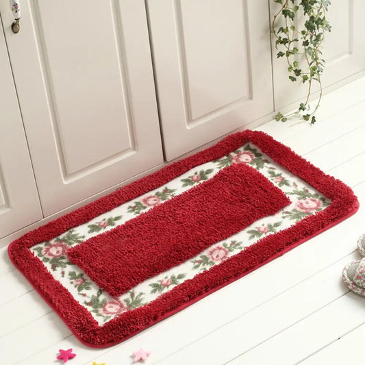 Bathroom Mat Non-Slip – Fluffy Water-Absorbing Rug with Pink Pattern Design