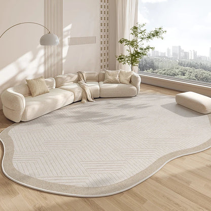 Non-Slip Area Rug – Beige Striped Artistic Carpet for Living Room & Bedroom