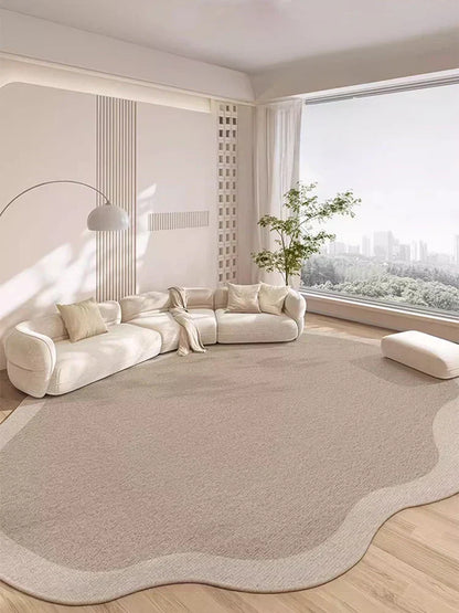 Non-Slip Area Rug – Beige Striped Artistic Carpet for Living Room & Bedroom