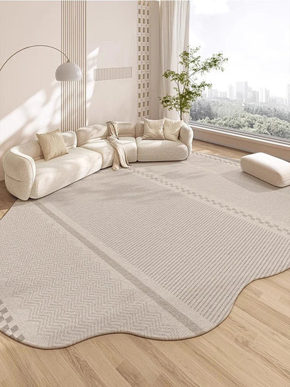 Non-Slip Area Rug – Beige Striped Artistic Carpet for Living Room & Bedroom