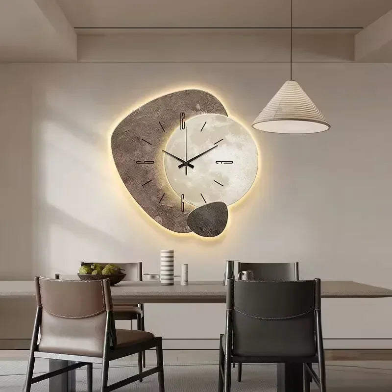 Wooden Wall Clock with USB Lamp for Home Office Aesthetic Decor