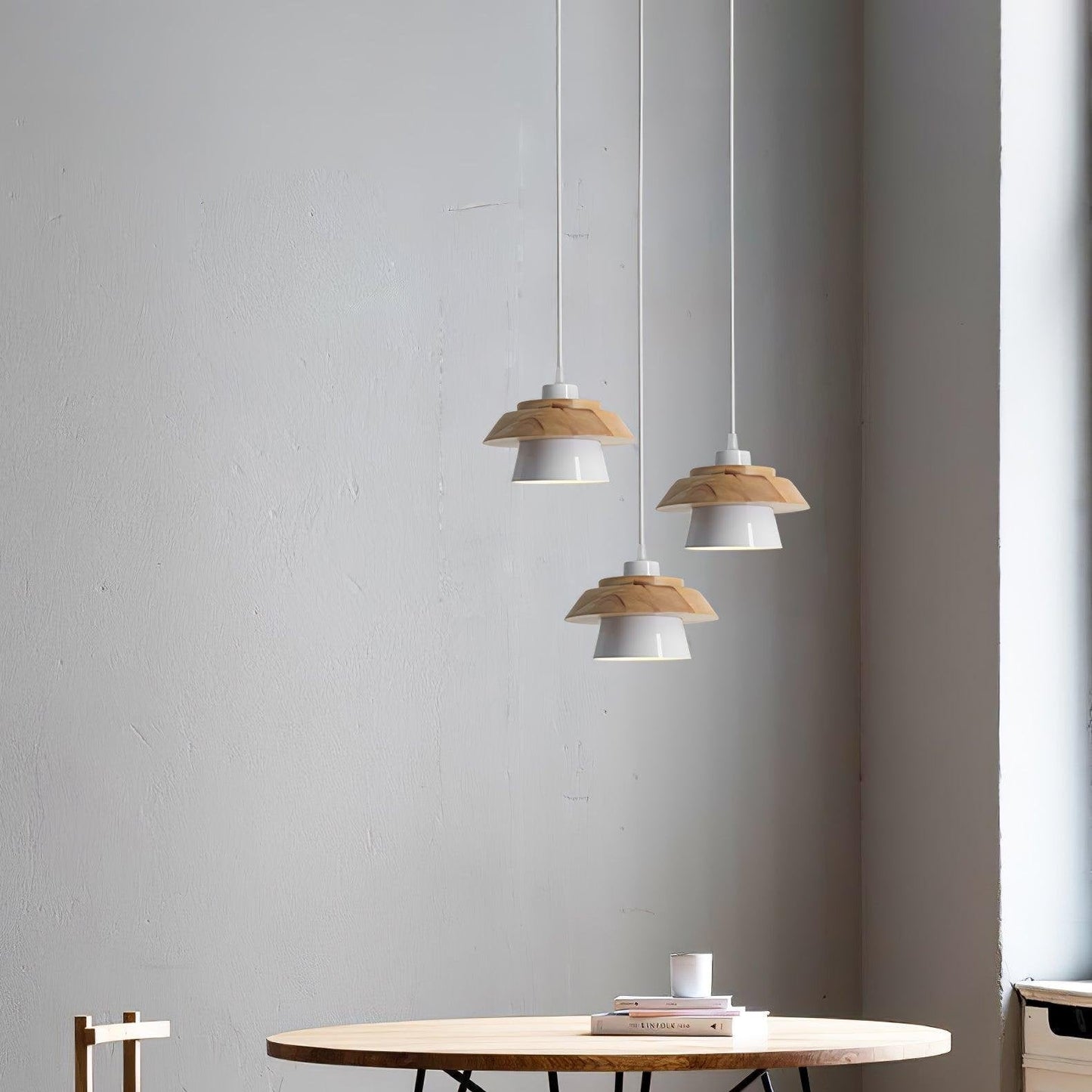 Scandinavian Wood and Stone Pendant Light for Home and Office Decor