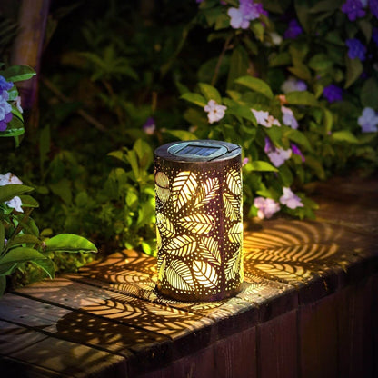 LED Lantern with Leaf Design for Home Decor and Outdoor Ambiance