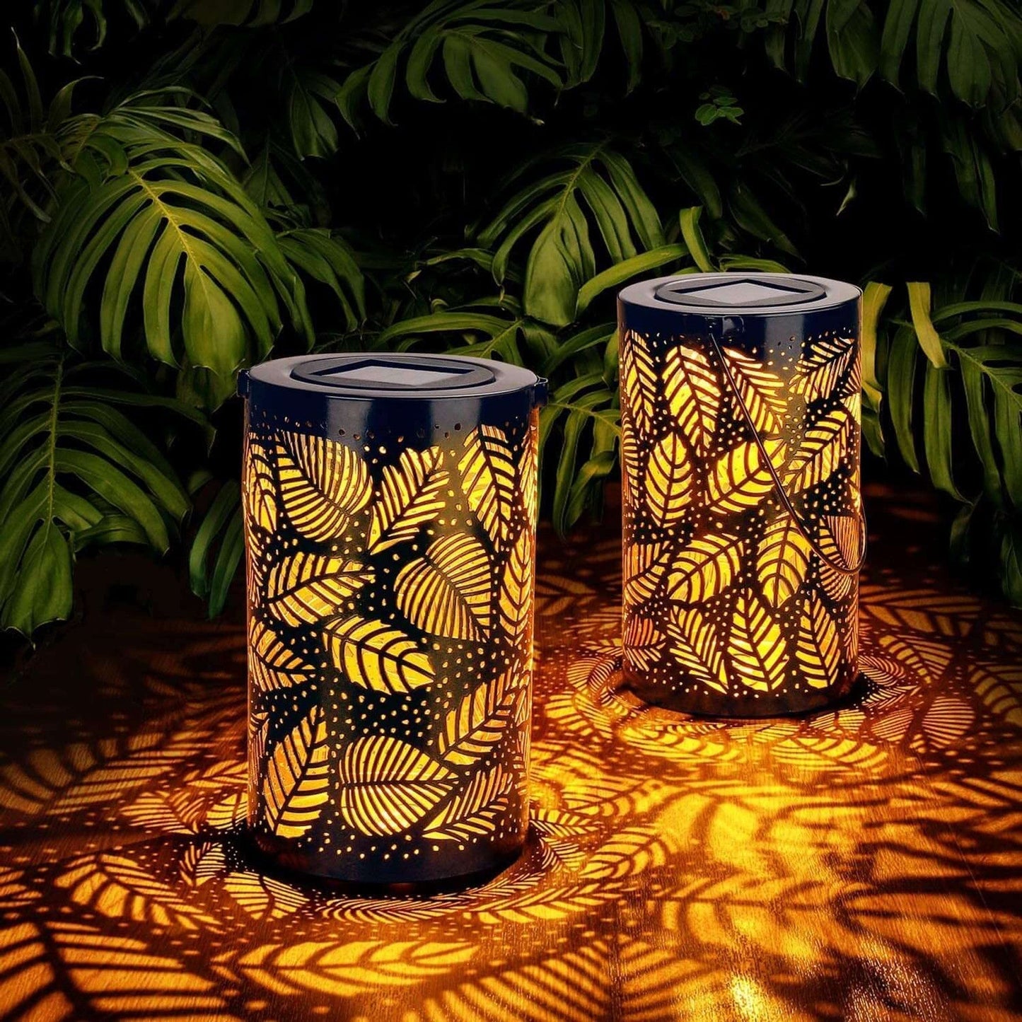 LED Lantern with Leaf Design for Home Decor and Outdoor Ambiance