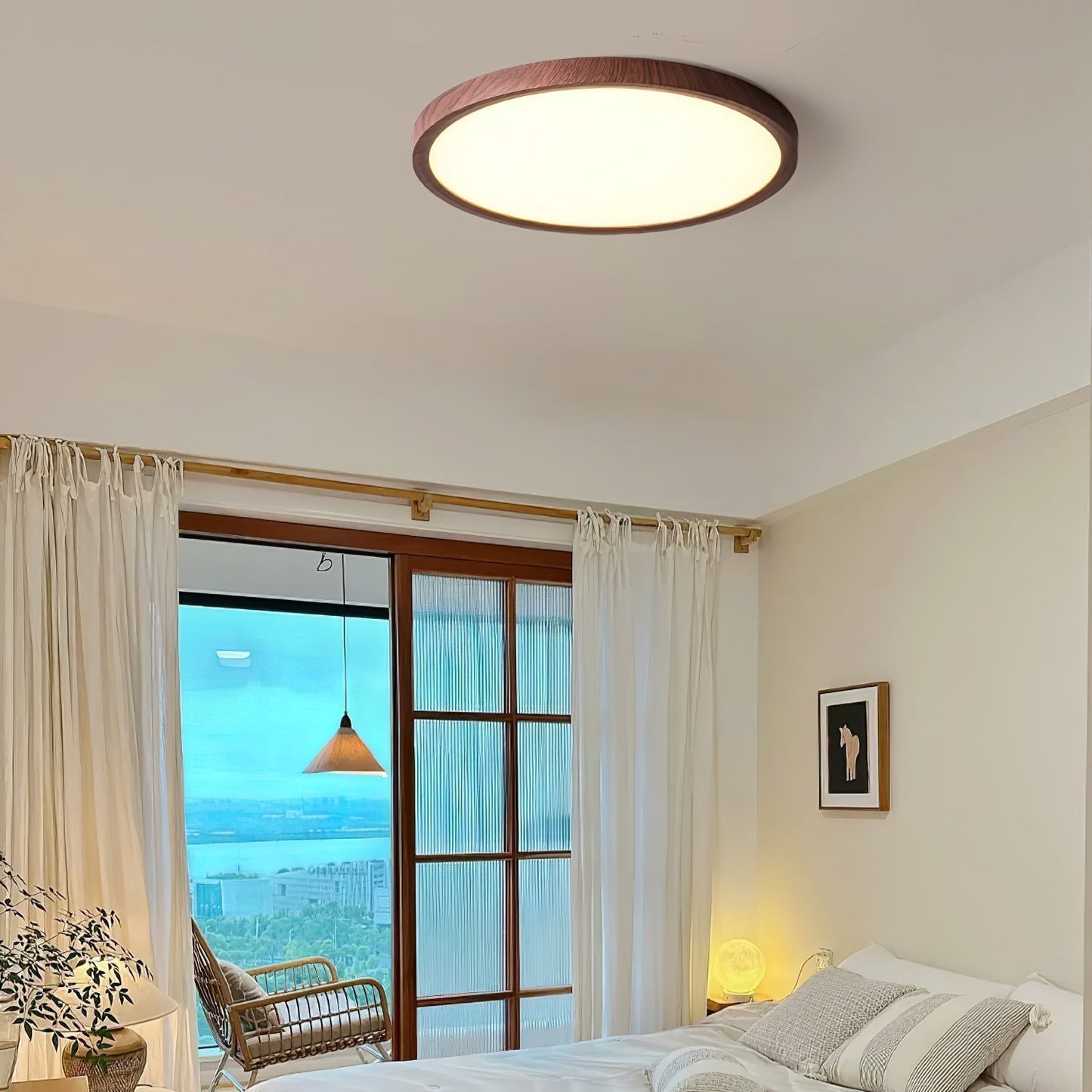 Ultra-slim Round Walnut Ceiling Light for Home and Office Decor