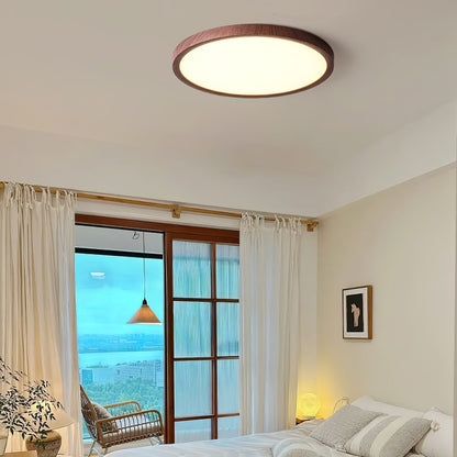 Ultra-slim Round Walnut Ceiling Light for Home and Office Decor