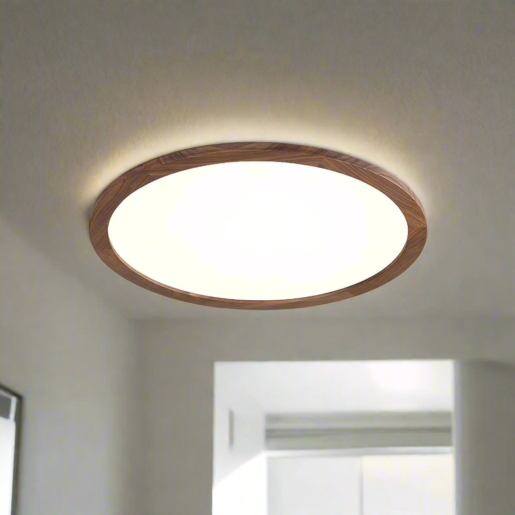 Ultra-slim Round Walnut Ceiling Light for Home and Office Decor