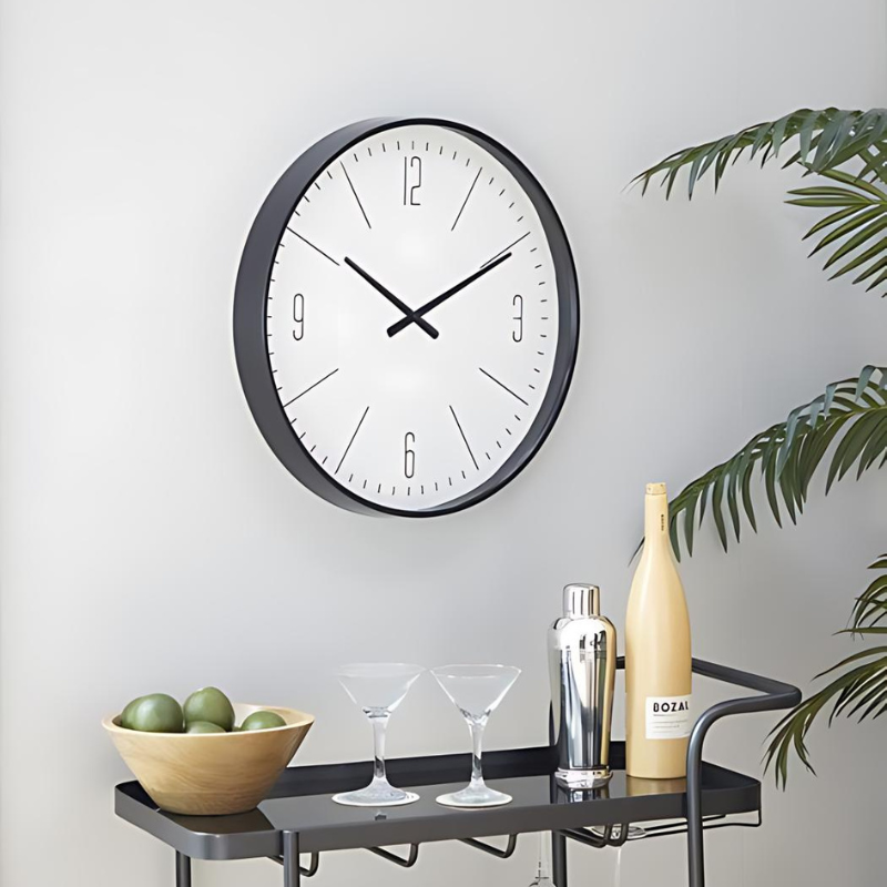 Black Wall Clock for Home and Office - Classic Design, Easy to Read