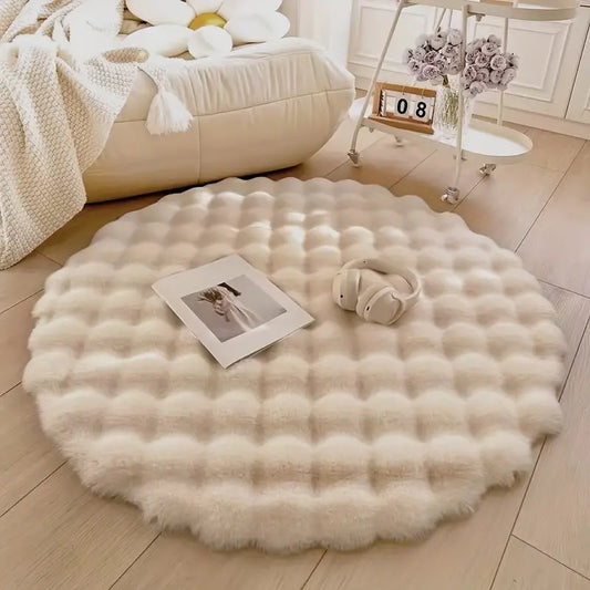 Round Faux Fur Rug – Soft Plush Area Rug for Cozy Home Office Decor