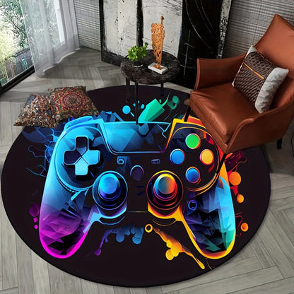 Round Gamepad Area Rug for Gaming Room, Stylish Soft Carpet for Home Decor