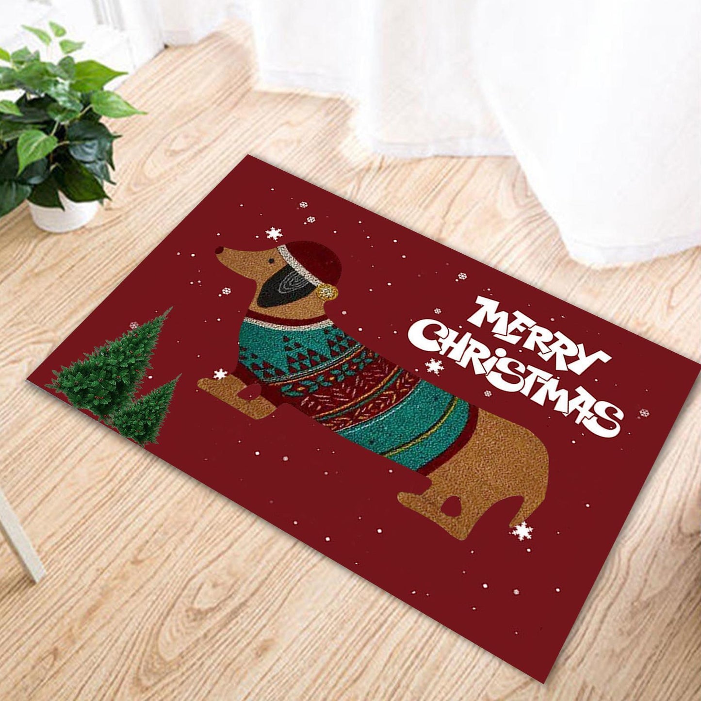 Dachshund Christmas Decor Mat for Home Entryway - Stylish Holiday Design