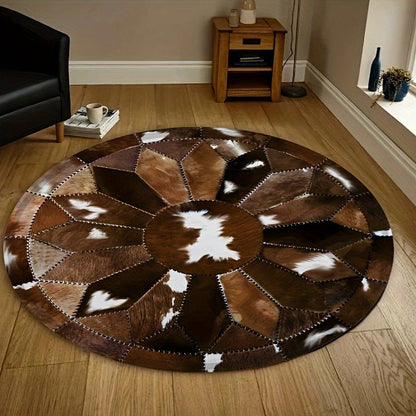 Anti-Slip Faux Leather Round Rug in Elegant Paisley Design for Home Decor