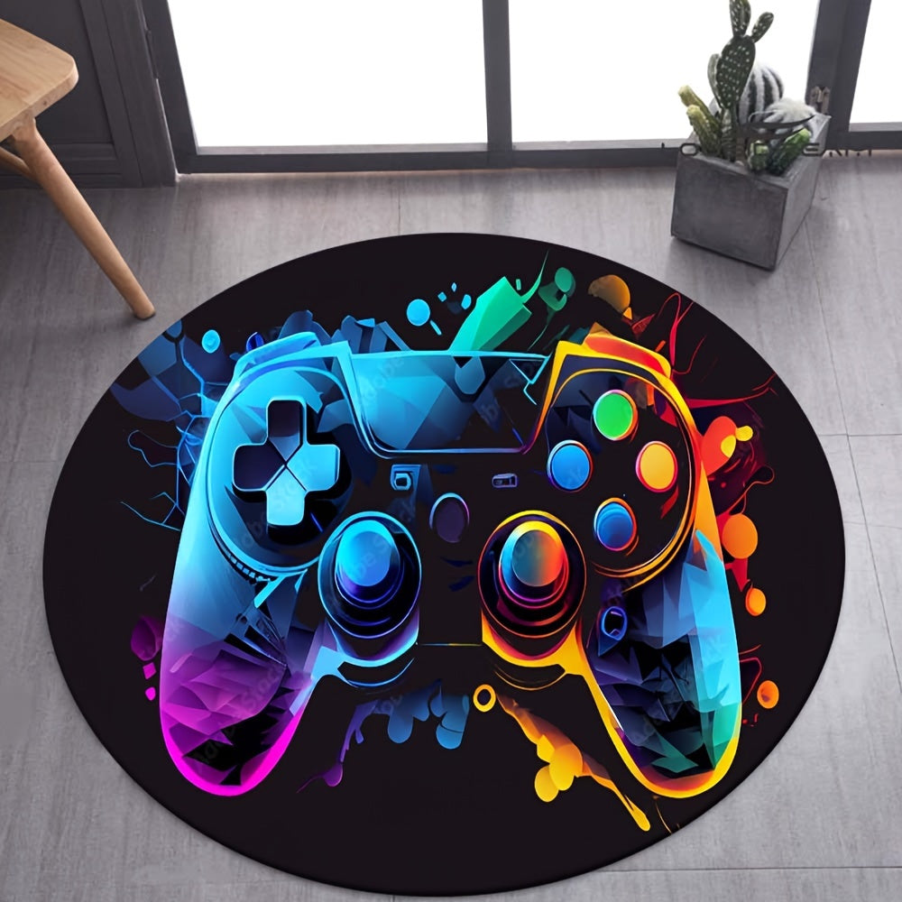 Round Gamepad Area Rug for Gaming Room, Stylish Soft Carpet for Home Decor