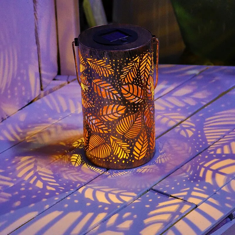 LED Lantern with Leaf Design for Home Decor and Outdoor Ambiance