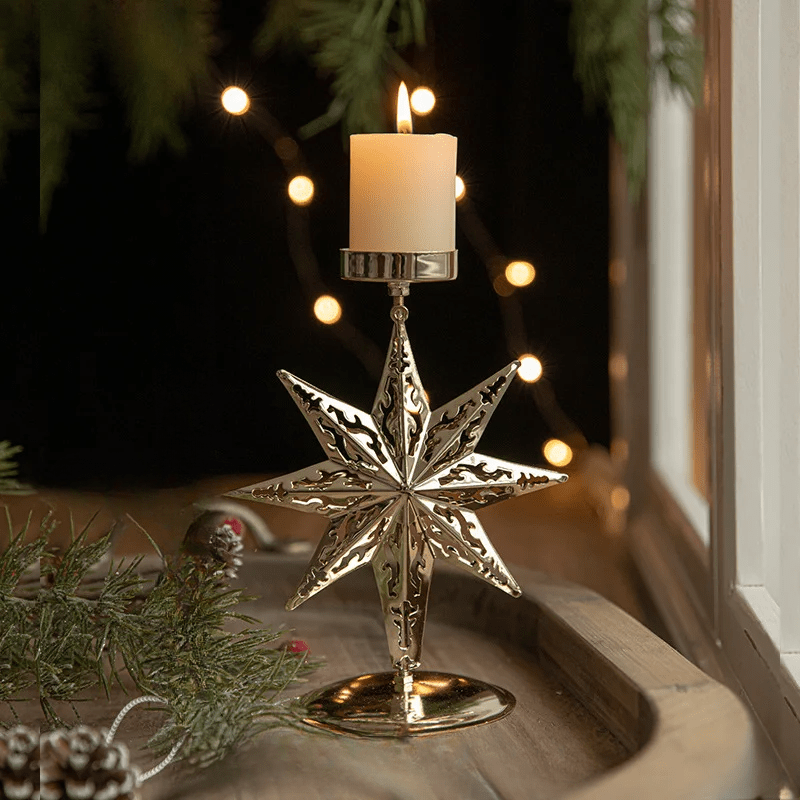 Christmas Tree and Star Tea Light Holder for Home Decor and Festive Ambiance