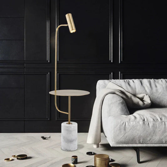 Floor Lamp with Side Table – Elegant Marble Effect Lighting for Living Room