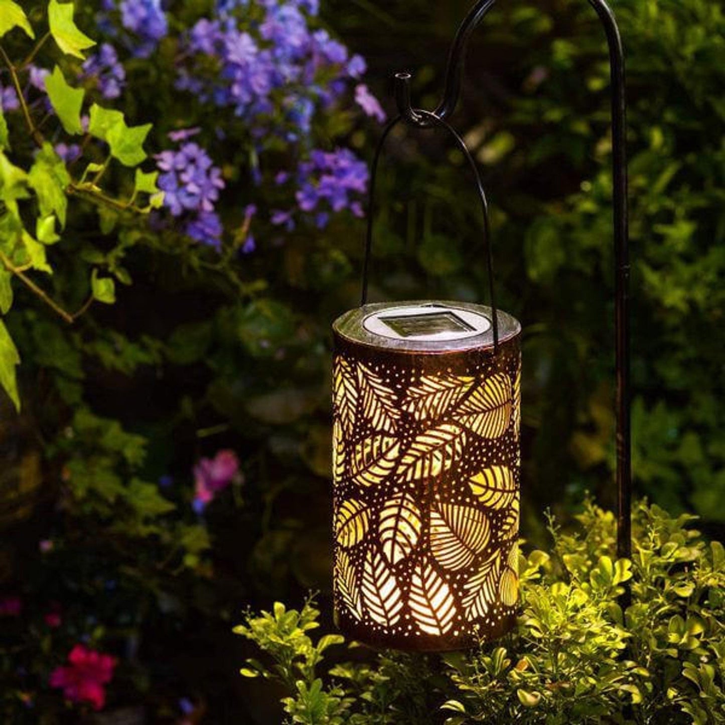 LED Lantern with Leaf Design for Home Decor and Outdoor Ambiance